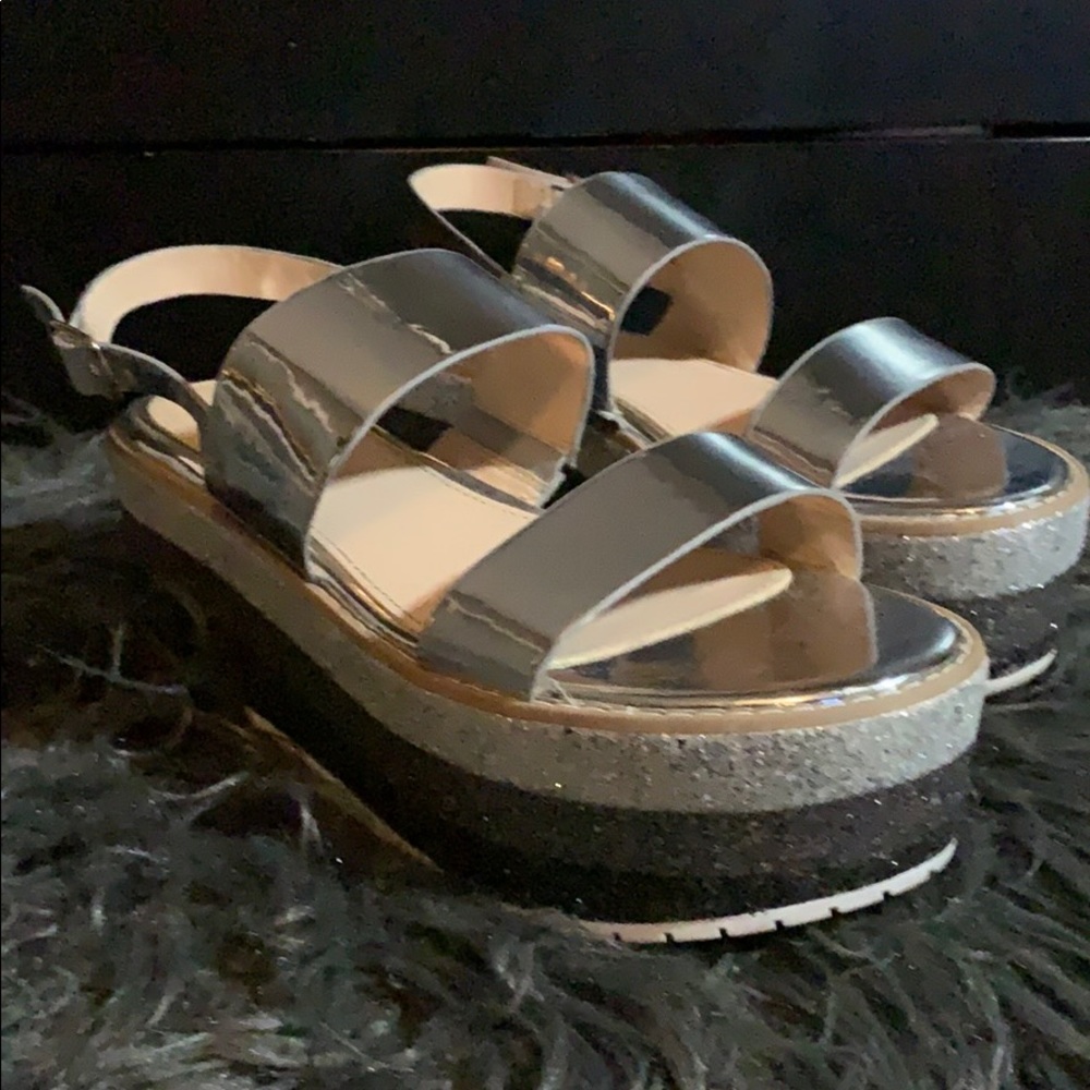 Zara silver platform sandals with glitter soles